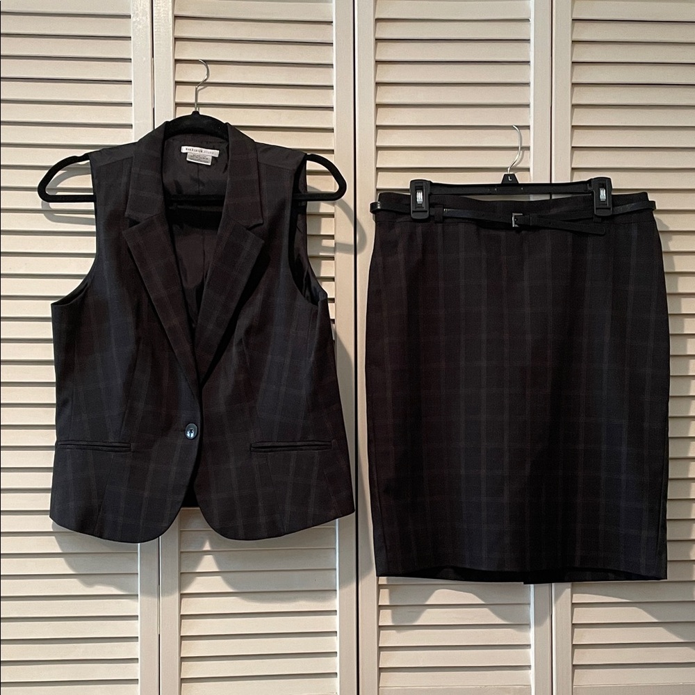 Van Heusen Studio Black Plaid Skirt and Vest